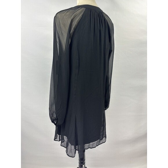 Joie Balloon Sleeve Mini Dress Caviar Black Size Small Sheer Tag Attached Layers - Picture 3 of 13